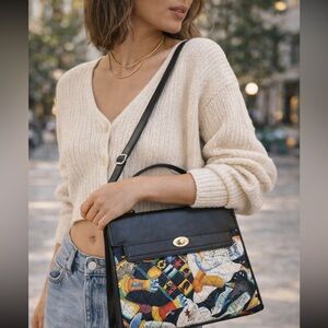 Vintage 90s Nicole Miller Quilted Crossbody Bag | Leather Trim